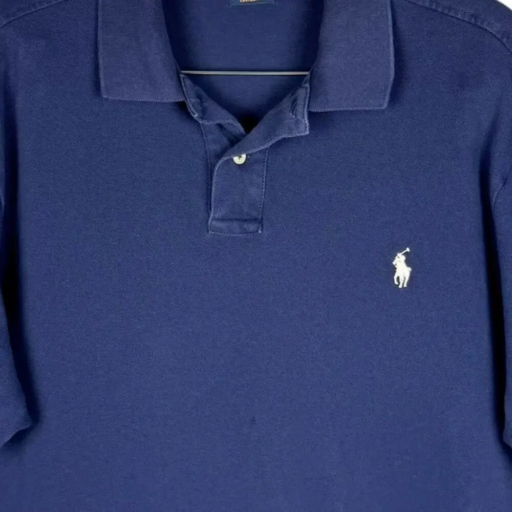 Polo Ralph Lauren‎ Navy Blue Cotton Custom Fit Collared Short Sleeve Top Sz XL